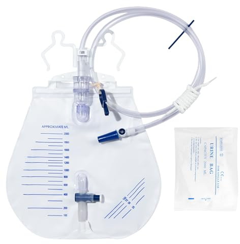 Catheter Bags Urinary Drainage Bag 2000ml, for Men Leak-Proof with Anti-Reflux Chamber for Home Use, 2Pack