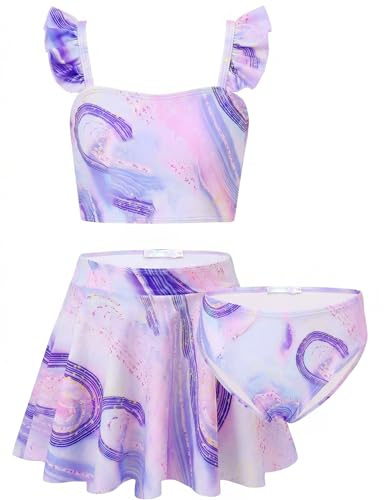 Arshiner Flicka bikiniset 3 st barn blommor sjöjungfru baddräkt volanger tankini med kjol badmode baddräkt 5–12 år