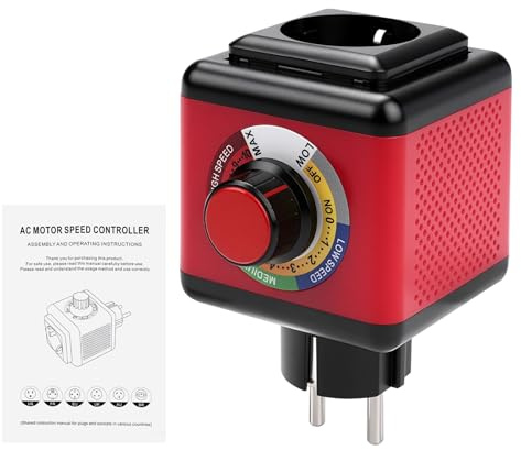 Drehzahlregler 230V Motor Spannungsstabilisator 230V AC 2000W (ohmsche Last) 600W (induktive Last) Stufenloser Drehzahlregler für Winkelschleifer Gebläse Abluftventilator EU Stecker