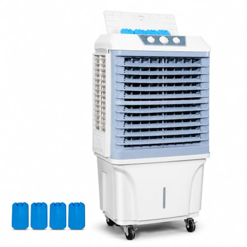 Raffreddatore evaporativo portatile, climatizzatore mobile senza tubo scarico, ventilatore rinfrescante silenzioso con confezioni ghiaccio per ambienti domestici e commerciali white