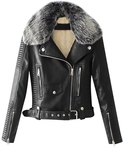 Mujer De Manga Larga Chaqueta De Cuero De La PU con Cremallera Chaqueta Moto Outcoats Black M