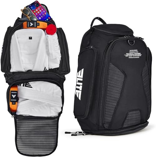 Elite Sports Jiu Jitsu BJJ Jaco expanderbar gym duffel ryggsäck väska för MMA, BJJ, Jiu Jitsu, boxningsutrustning, duffel atletisk väska (svart)