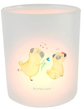 Mr. & Mrs. Panda Teelicht Mops Verliebt - Geschenk, Windlicht Kerze, Sprüche, Kerzenglas, Teelichtgläser, Vierbeiner, knuffig, Hundeliebe, Haustier,