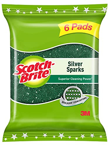 Scotch-Brite Silver Sparks Scrubber for Utensil Cleaning (Everyday Dishwashing)- Pack 6