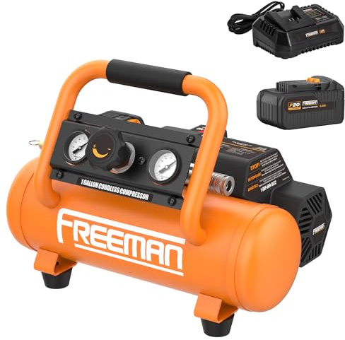 Freeman F20 20V Cordless 1-Gallon Air Compressor with 4.0Ah Battery & Charger | 1/3 HP, 700 Shots Per Charge | Portable, Oil-Free, for Nailers & Tire Inflation | PE20V1GCK