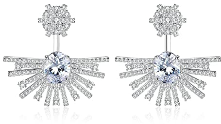 BCughia Ohrring, Modeschmuck Ohrringe Weißes Gold Kupfer Pfosten mit Reibung Zurück 30x26mm Ohrstecker für Damen Weiß Ovalschliff Blume und Zirkonia