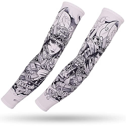 DETUCK Tattoo Ärmel Ärmlinge Arm Ärmel, Armwärmer Sleeves UV Sonnenschutz Armstulpen, Arm Sleeves Kühlung UPF 50+, Kompressions Tattoo Cover Armstulpen (ein Paar) (Weiblicher Samurai, F)