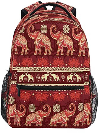Quteprint Travel Laptop Backpack, Ethnic Flower Elephant College School Book Bag Student iPad Tablet Shoulder Backpack for Men Women Girls Boys Hiking Daypack Multiple Pockets & Name Tags