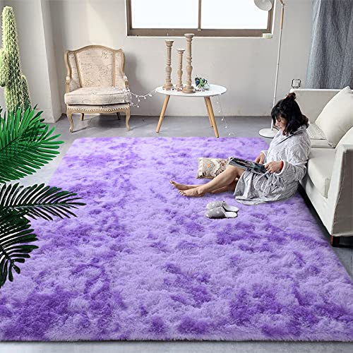 DweIke Extra großer flauschiger Teppich, flauschige Teppiche, 1,8 x 2,9 m, Batik-Teppiche für Wohnzimmer, Schlafzimmer, Mädchen, Kinderzimmer, Heimdekoration, rutschfester Bodenteppich, Violett