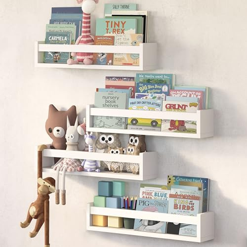 NATURE SUPPLIES Juego de 4 Estantes Flotantes de Madera Natural de 58 cm Estantes de Pared para Libros, Juguetes y Decoraciones, para Guardería y Habitación Infantil