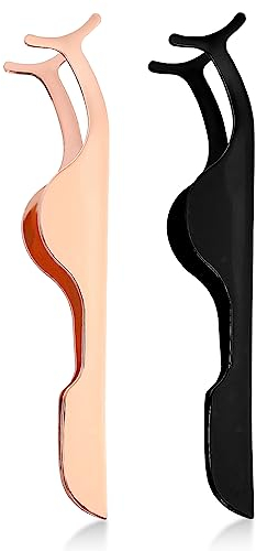 WLLHYF 2 PCS Applicateur de faux cils Pince à épiler incurvée Pince à épiler en acier inoxydable Pince à épiler professionnelle Recourbe-cils professionnels pour grappes de cils Suppression