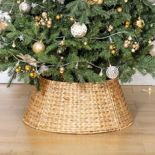 StorageWorks Weihnachtsbaum Kragen, handgefertigter Weihnachtsbaum Rock aus Wasserhyazinthe, stabiler Weihnachtsbaumständerhülle für Christmas Tree, Abdeckung für Christbaumständer Korb, Ø 57 cm