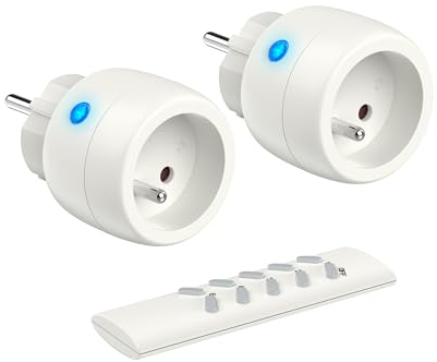 UCOMEN Prise Télécommande sans Fil, Prise Programmable 2300W Portée 30m, 2 Prises et 1 Télécommande avec All on/Off, Type E (FR)