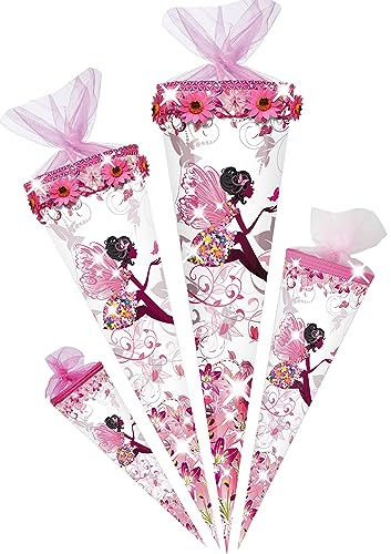 alles-meine.de GmbH Schultüte mit 3D Glitzer + 3D Blumenranke & Stoff Blüten ! Schmetterlings Fee/Blumenfee 35-100 cm Größe wählbar Zuckertüte - Tüllabschluß/Filz..