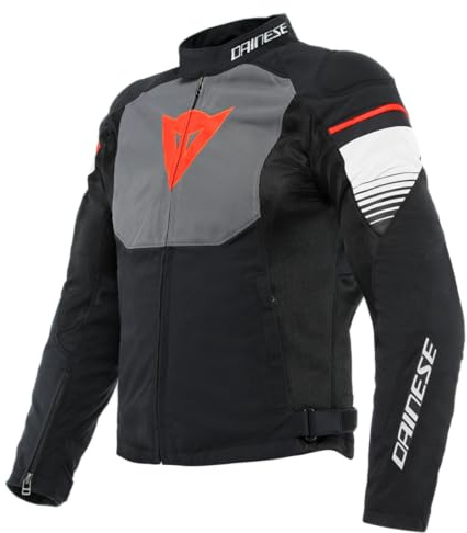 Dainese - Air Fast Tex Jacket, Chaqueta de Moto de Verano, Tejido QuickDry, Protecciones blandas en hombros y codos, Chaqueta de Moto para Hombre, Negro/Gris/Blanco, 50