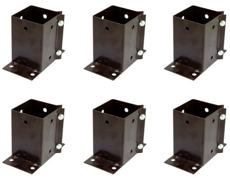 6 x Fence Post Holder 100mm posts Support Flush Fit Shoe Anchor Clamp Grip Brown for 100mm x 100mm posts (4) Eliza Tinsley Swiftpost, Pack of 6