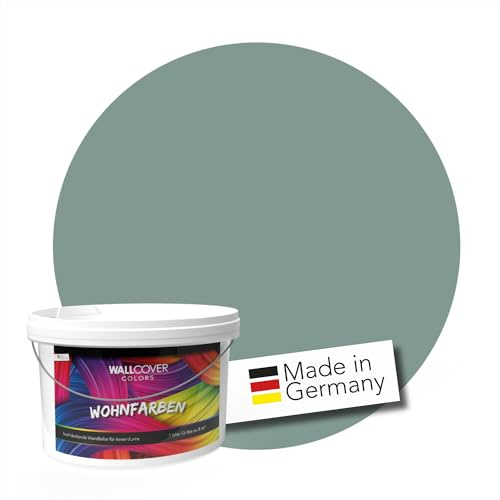 WALLCOVER hochwertige Wandfarbe für Innen | Graugrün | 5L für 40m² | Hochdeckende Innenfarbe Matt (Klasse 1) | Profi Qualität aus Deutschland
