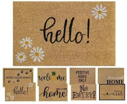 MYPURECORE Coir Door Mat (60x40cm) - Non-Slip & Absorbent, Indoor/Outdoor, Eco-Friendly - Ideal as Front Door, Entrance, Floor, Welcome Mat - Large Size, Dirt Trapper, Washable (HELLO !)