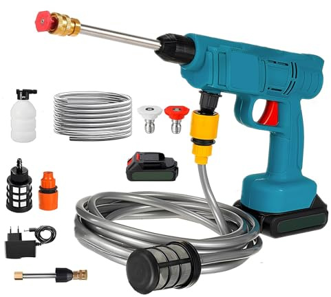 Idropulitrice ad Alta Pressione Senza Fili, Max 30 Bar, Alimentata da Batteria Idropulitrice Compatibile con Makita 18v Batteria, Lavatrice Elettrica Senza Fili con Accessori (1 Batteria)