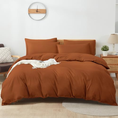 Sufdari Bettwäsche 135x200 Baumwolle Orange, 100% Baumwolle Bettbezug aus Atmungsaktive, Bettwäsche-Set mit 1 Kissenbezüge 80x80 cm+ 1 Bettbezüge mit Reißverschlus