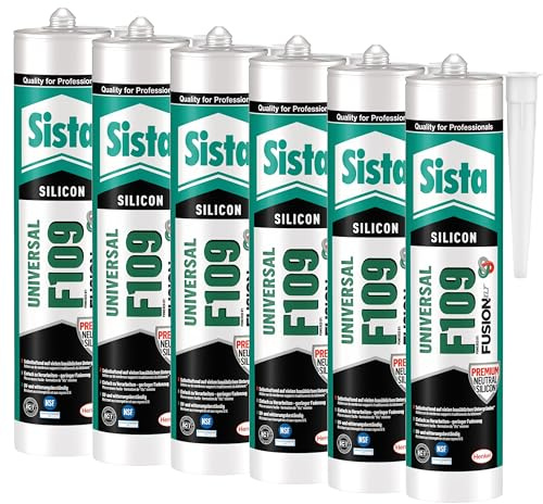 Sista F109 Fusion, universell einsetzbare Dichtmasse, Silikon Dichtstoff für Fassade, Verglasung und Sanitär, resistente und geprüfte Fugenmasse, schwarz, 6x300ml