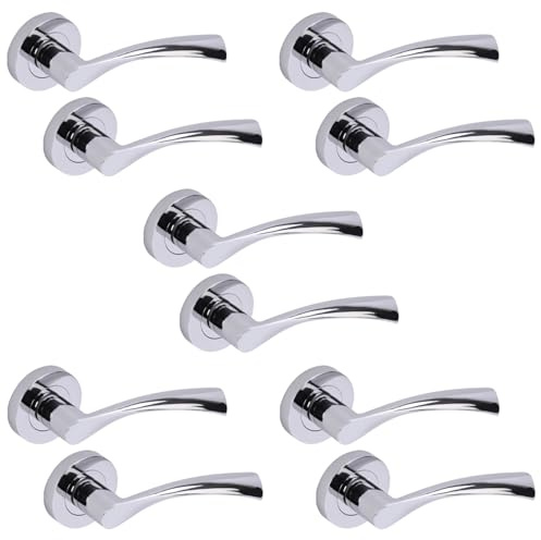 Hunta HANDLEZONE® 5 Sets Lobo Lever On Round Rose Door Handles, Internal Passage Latch Handles - Polished Chrome