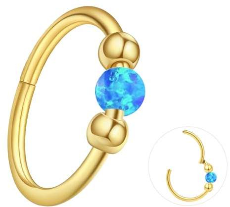 ESHIONER G23 Titan Nasenpiercing Ring Nasenring Piercing Ohr Septum Piercing Helix Ring Nostril Tragus Conch Clicker lippenpiercing 18G 8MM/10MM Hypoallergen Weiß Blau Rosa Opal Nose Ringe für Damen