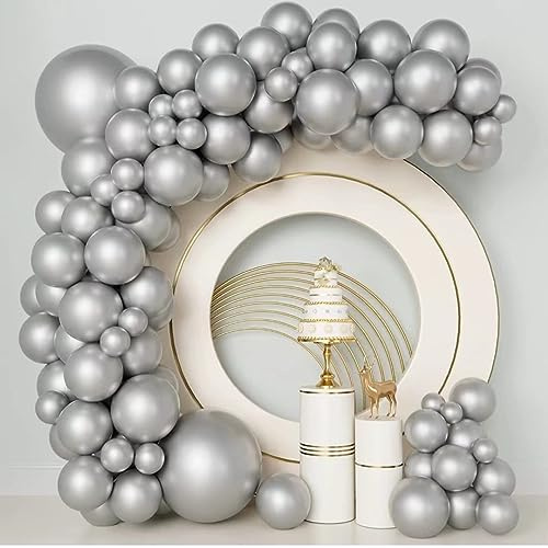 Ballons Argenté,84 Ballons Guirlande Argenté,18 12 10 5 pouce Argenté Arche Ballon Anniversaire, Kit Arche Ballon pour Anniversaire Decoration Mariage Baby Shower Bapteme