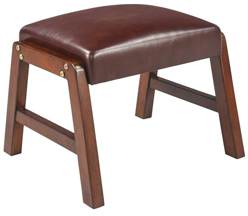 MIAUWUUFHOME Fußhocker Ottomane, Sitzhocker Moderne Akzent Schritt Hocker Sitz mit Massivholz Beine, Ottomane Fußstütze für Couch, Wohnzimmer, Schlafzimmer, Eingang und Büro, PU Braun JTP2ADWR