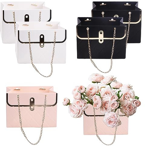 Rapidbok 6 Piezas Bolsas de Regalo de Flores, Bolsas de Flores de Papel, Cajas de Flores con Cadena de Metal, Bolsas de Ramo para Floristas Regalos de Boda Fiesta