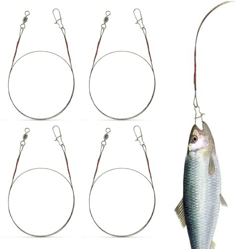 Casenly 4 Stück 7x7 Stahlvorfach, Titan Vorfach Stahlvorfach Hecht Spinnvorfächer zum Spinnfischen Vorfach Angeln Angelvorfächer mit Wirbel Hechtvorfach zum Hechtangeln Angelzubehör, 30cm/18kg