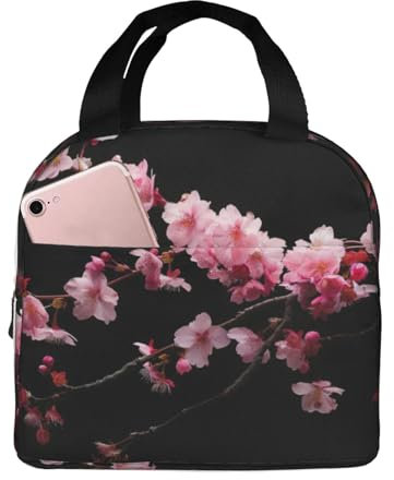 LNNIUK Bolsa de almuerzo con estampado de flores de cerezo japonés, para mujeres, hombres y adultos, con bolsillo frontal, lonchera