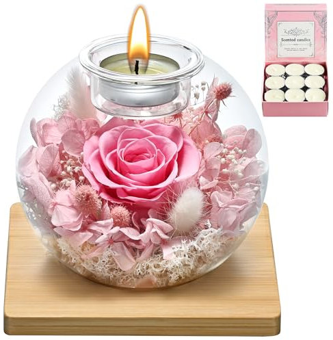 Weihnachtsgeschenke für Frauen, Ewige Rose im Glas mit 18 Duftkerzen - Konservierte Blumen Infinity Rose, Weihnachten Valentinstag Muttertag Geundin Ehefrau, Romantische Deko