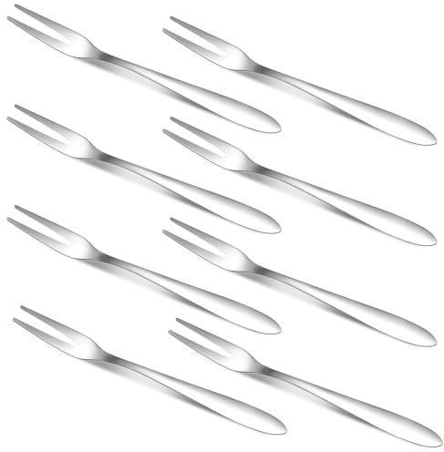 Bremorou - Lot de 8 mini fourchettes à apéritif, argentées, en acier inoxydable, multifonctionnelles, 12.9 x 0.9 cm