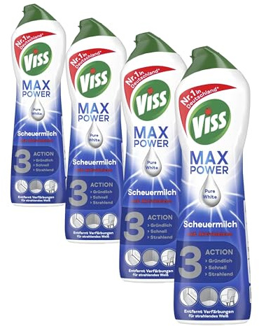 Viss Cleanboost Scheuermilch mit Aktivbleiche effektives Reinigungsmittel 100% kraftvoll gegen Fett und Schmutz mit 100% natürlichen Reinigungspartikeln 500 ml (Packung mit 4)