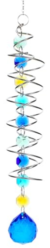 Kifmurase Gazing Ball Spiral Tail, Decorative Wind Spinner Sun Catcher, Gazing Ball Spiral Tail Wind Spinner Stabilizer, Double-Spiral Sea Blue Crystal Balls and Chain for Indoor Outdoor Decoration
