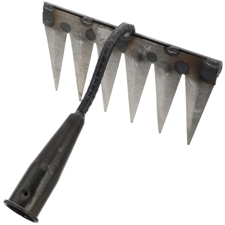 OFFSCH Rastrello Piccolo Da Giardino Forcone E Coltivatore Manuale Utensile in Acciaio Al Carbonio Per Allentare Terreno E Prato Rastrello Agricolo