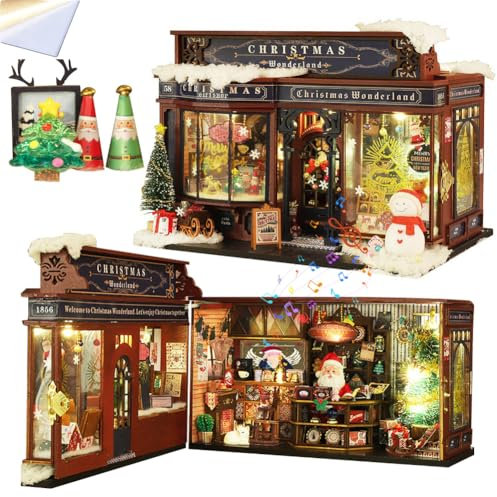 Generisch Vintage Store Miniatur Puppenhaus Kit - 3D DIY Holzhandwerk Mit Weihnachtsdeko, Kreatives Bastelprojekt Für Wohnkultur & Sammler
