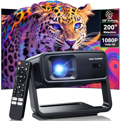 Proiettore 4K decodifica, proiettore con WiFi e Bluetooth, nativo 1080P Full HD 200 pollici, schermo 1200 ANSI, videoproiettore per esterni, con supporto girevole a 180°