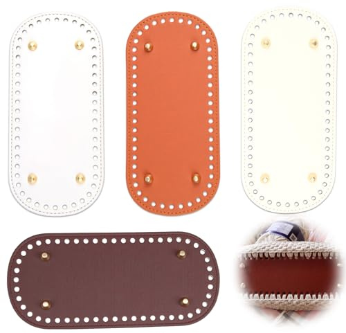 Greacesrio 4 Stück Taschenboden zum Häkeln 22 x 10 cm, 4 Farben Taschenboden PU Leder Tasche Bodenformer Kunstleder Boden Tasche Häkeln Mit Löchern, Häkelzubehör für Strickbeutel Schultertasche DIY