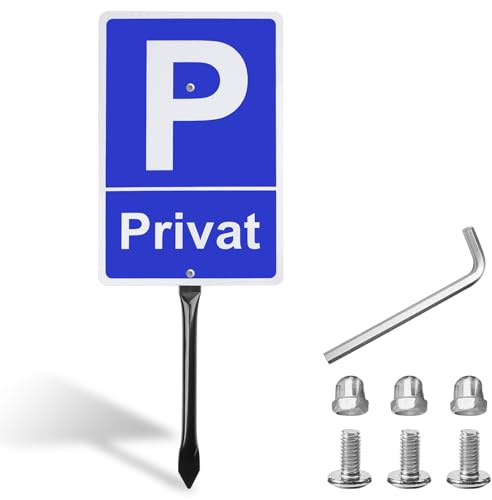 GOEDCH Panneau de parking privé avec poteaux : 30 x 20 cm, avec poteaux de 45 cm, résistant aux intempéries, interdiction de stationnement, bien visible, facile à monter, plaque d'immatriculation de