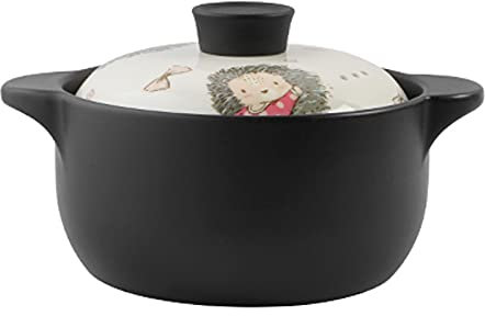 Marmite en céramique avec Couvercle, soupière en céramique Pure, Plat Rond Noir en céramique, cocotte en Argile, marmite en Terre Cuite, ustensiles de Cuisine en céramique avec Couvercle, ré