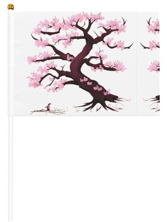 WBQLSL Cherry Blossoms Tree Printed hand flag - suitable for baseball, basketball, football and cheerleading