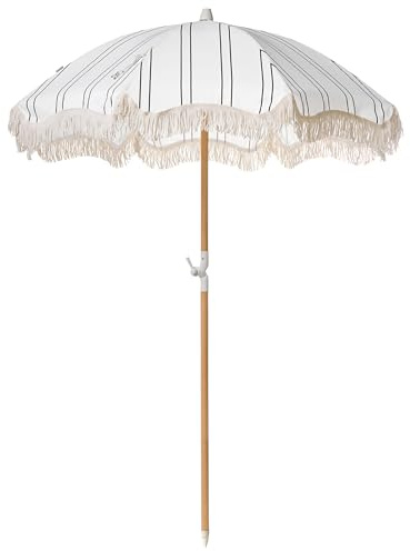 Beliani Sonnenschirm mit Volant Regenschutz Holzmast rund Boho Mondello