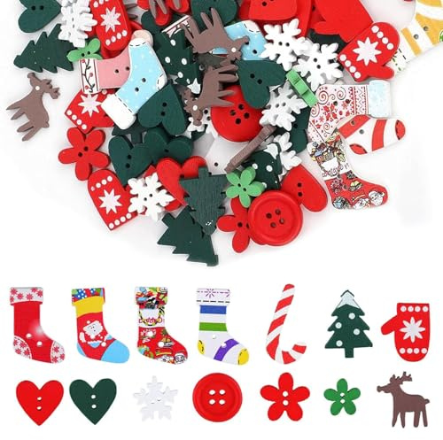 VIDSTW Botones de Madera para Navidad 100 Piezas Confeti Navidad 3,5CM Ideales para Decoración de Manualidades ideales para decoración de manualidades