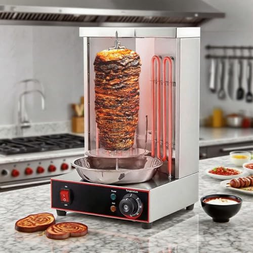 QFGain Horno Gyro De Encimera Y Cocina para Kebab - Asador Vertical EléCtrico De 3000 W, Calentamiento Uniforme, Parrilla Ajustable De Acero Inoxidable, Indicadores Led, RotacióN Estable De 360°