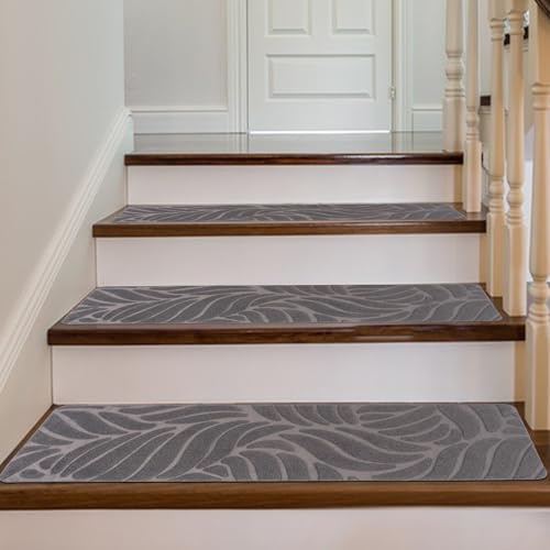 FERNVALE 15PCS Stair Pads 65x20cm – Anti Slip Stair Treads, Non Slip Stair Treads, Reusable Carpet Stair Mats with Fabric Surface & Non-Slip Backing for Kids, Elders, Pets, Grey