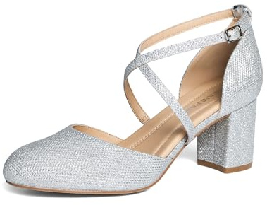 DREAM PAIRS Women's Pointed-Toe Dress Pumps | Chic crossover straps, stable 6.5cm block heel, cushioned comfort insole,versatile heels for work and special occasions.