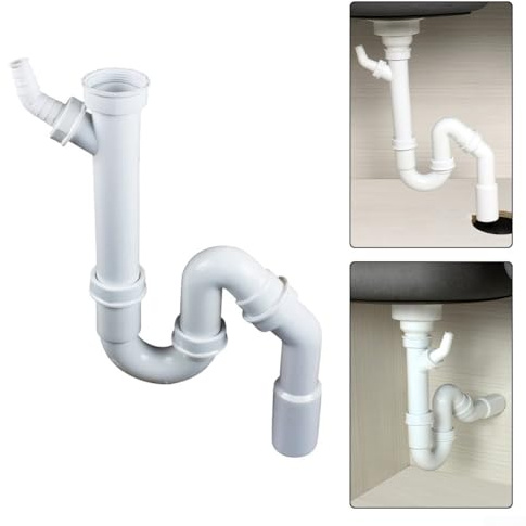WIIYENA Tuyau de vidange d'évier de cuisine G1-1/2 40 mm PP PVC avec paroi intérieure lisse Siphon en U pour un écoulement facile Barrière anti-odeur anti-insectes Écrou rotatif à 360° Installation