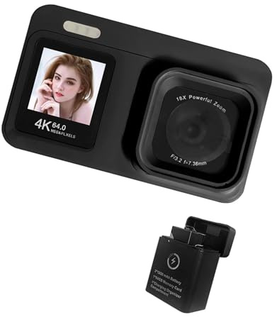 Rdxanc Appareil photo numérique 4K avec capteurs 64 MP Double écran Zoom 18x Batterie rechargeable pour étudiants Voyage Vlog